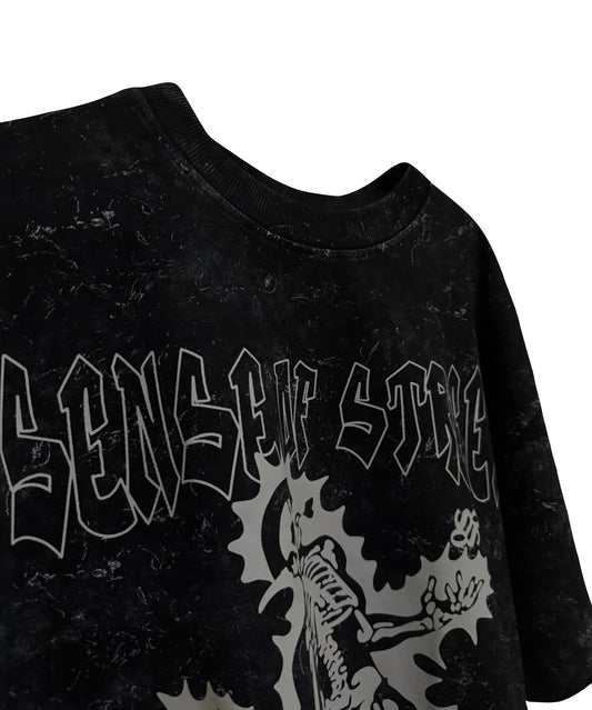 Shockwave Skeleton oversized streetwear t-shirt - Bestselling black graphic tee by Sense of Street