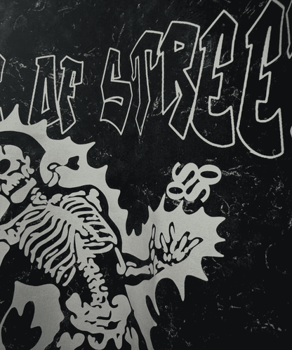 Unisex oversized drop shoulder fit - Shockwave Skeleton tee styled for urban streetwear fashion.
