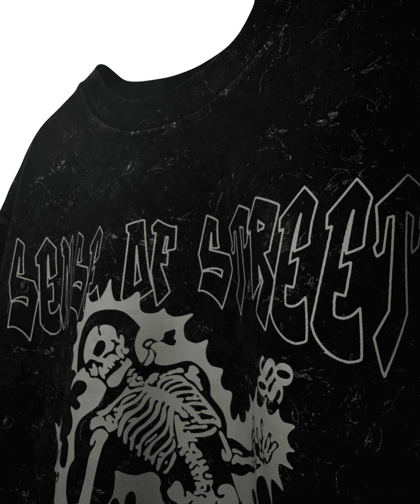 Detailed view of the premium high-definition skeleton graphic print - Sense of Street quality.