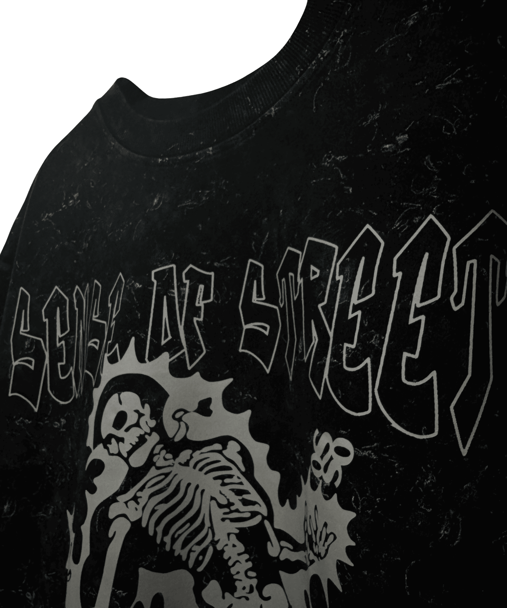 Detailed view of the premium high-definition skeleton graphic print - Sense of Street quality.