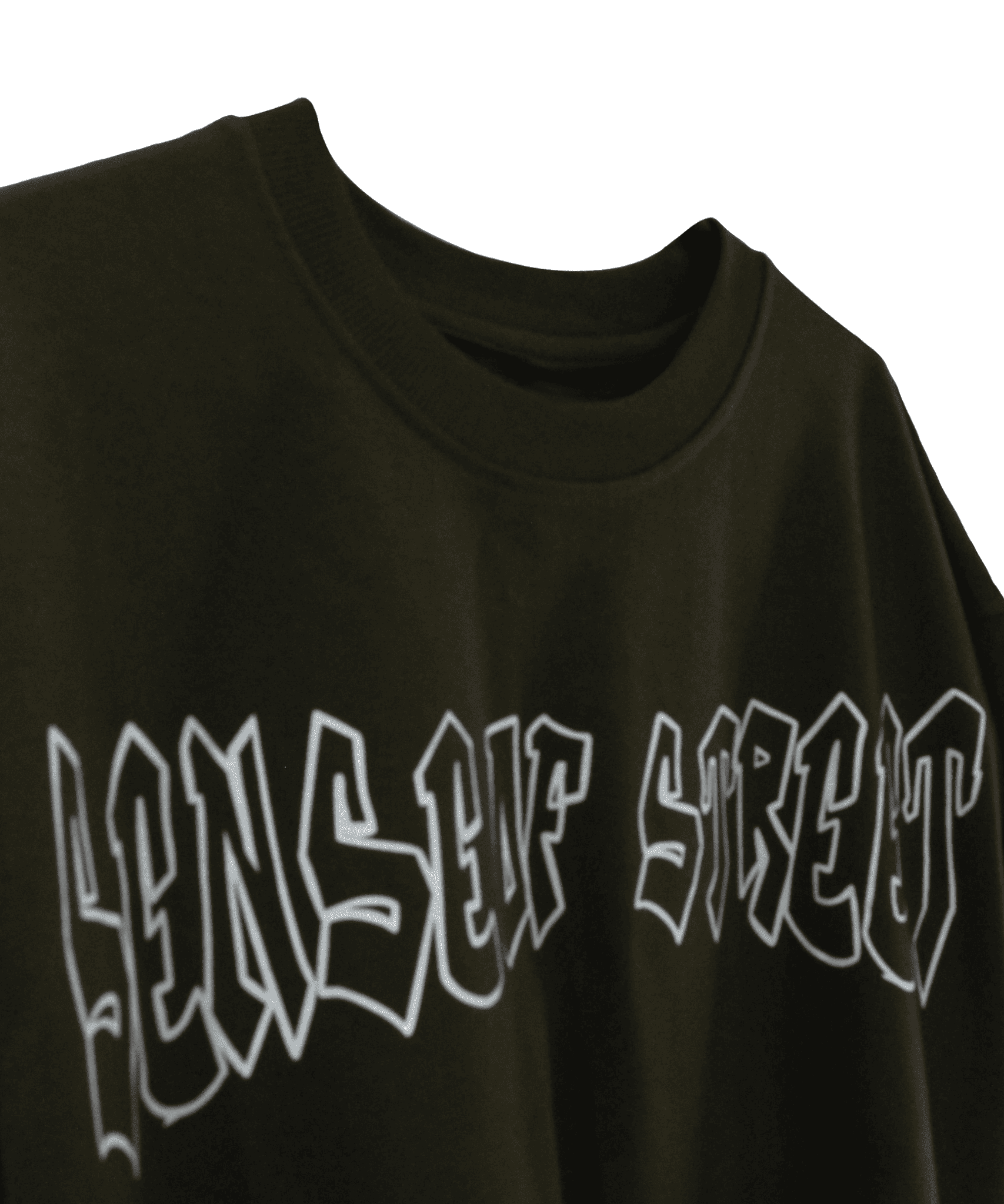 Close-up of moss green heavy-weight cotton fabric quality – Sense of Street basics.