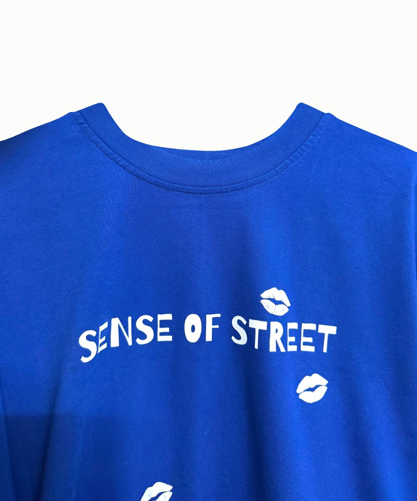 Kiss Now Chaos Later oversized streetwear t-shirt in royal blue - Sense of Street official drop