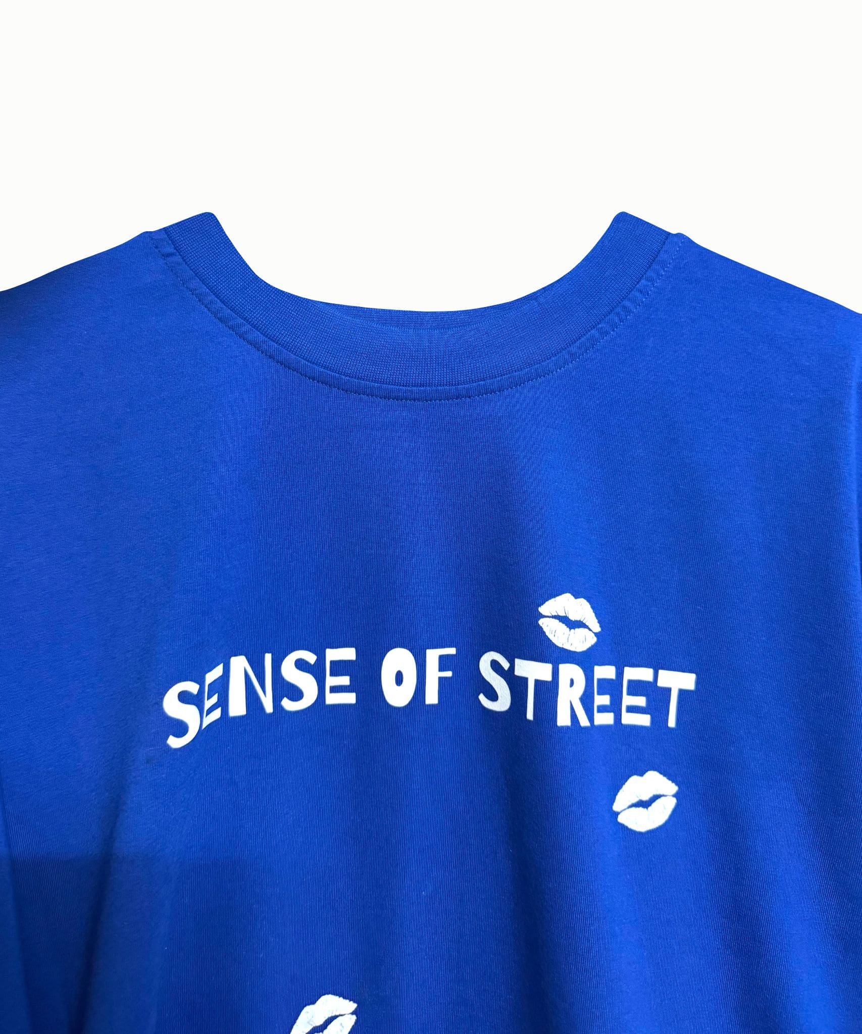 Kiss Now Chaos Later oversized streetwear t-shirt in royal blue - Sense of Street official drop