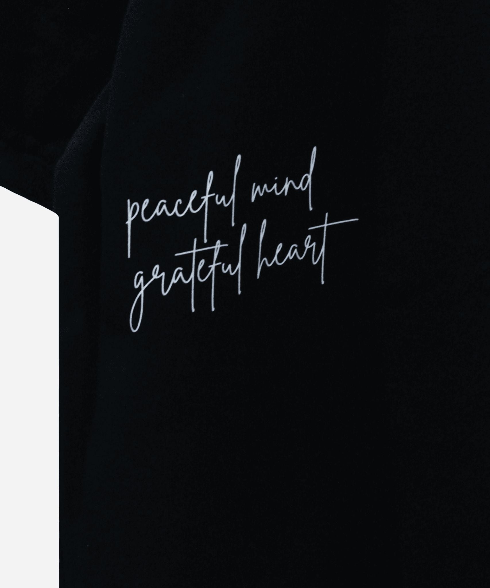 Close-up of the SOS branding emblem integrated into the Love and Peace back graphic - Sense of Street India. Peaceful Mind, Grateful Heart.