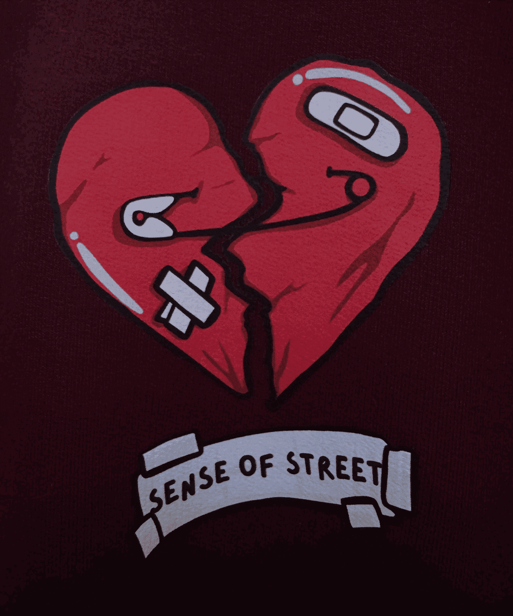 Detailed view of Raw Truth premium screen print on maroon fabric - Sense of Street