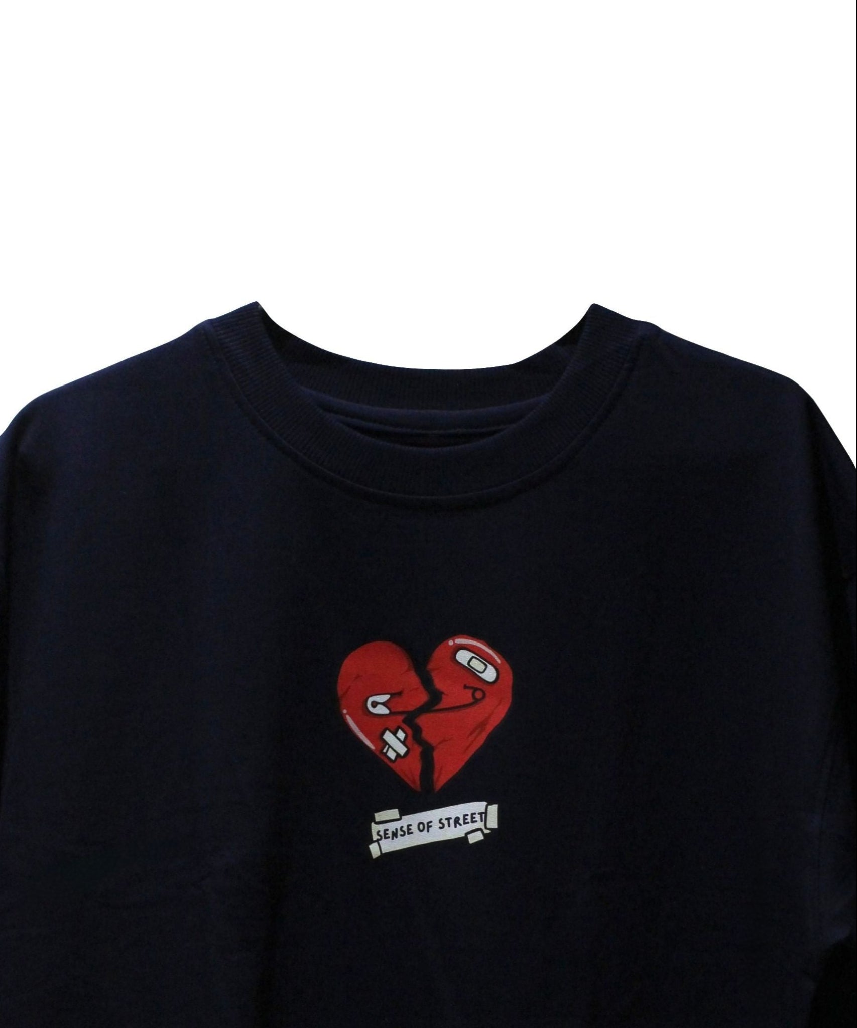 Front view of Pearl Blue oversized t-shirt with cracked heart graphic – Sense of Street.